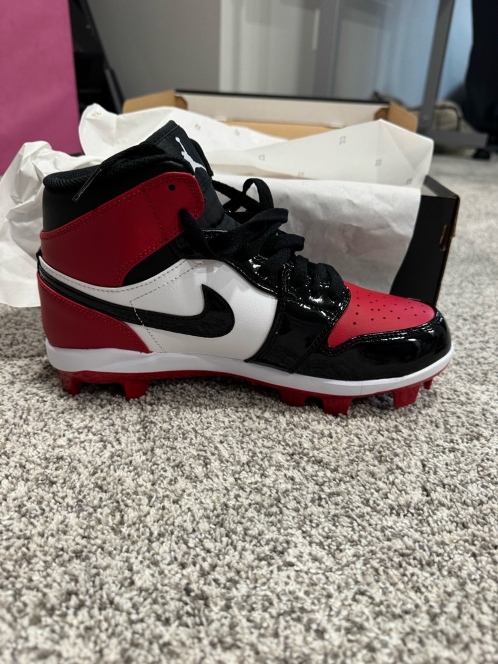 Nike Air Jordan 1 Retro MCS Baseball Cleats Chicago Red Black White Men 7.5 NIB